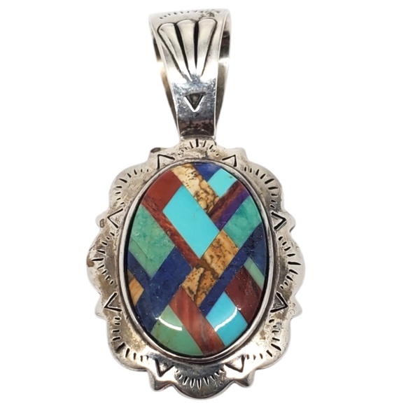 Shube Sterling Silver Navajo Mosaic Inlay Pendant #20786 - Picture 8 of 9